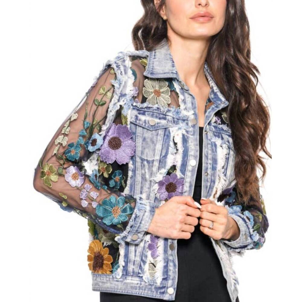 NEW J'ADORE embroidered denim and lace bohemian jacket in purple rein - Picture 2 of 2